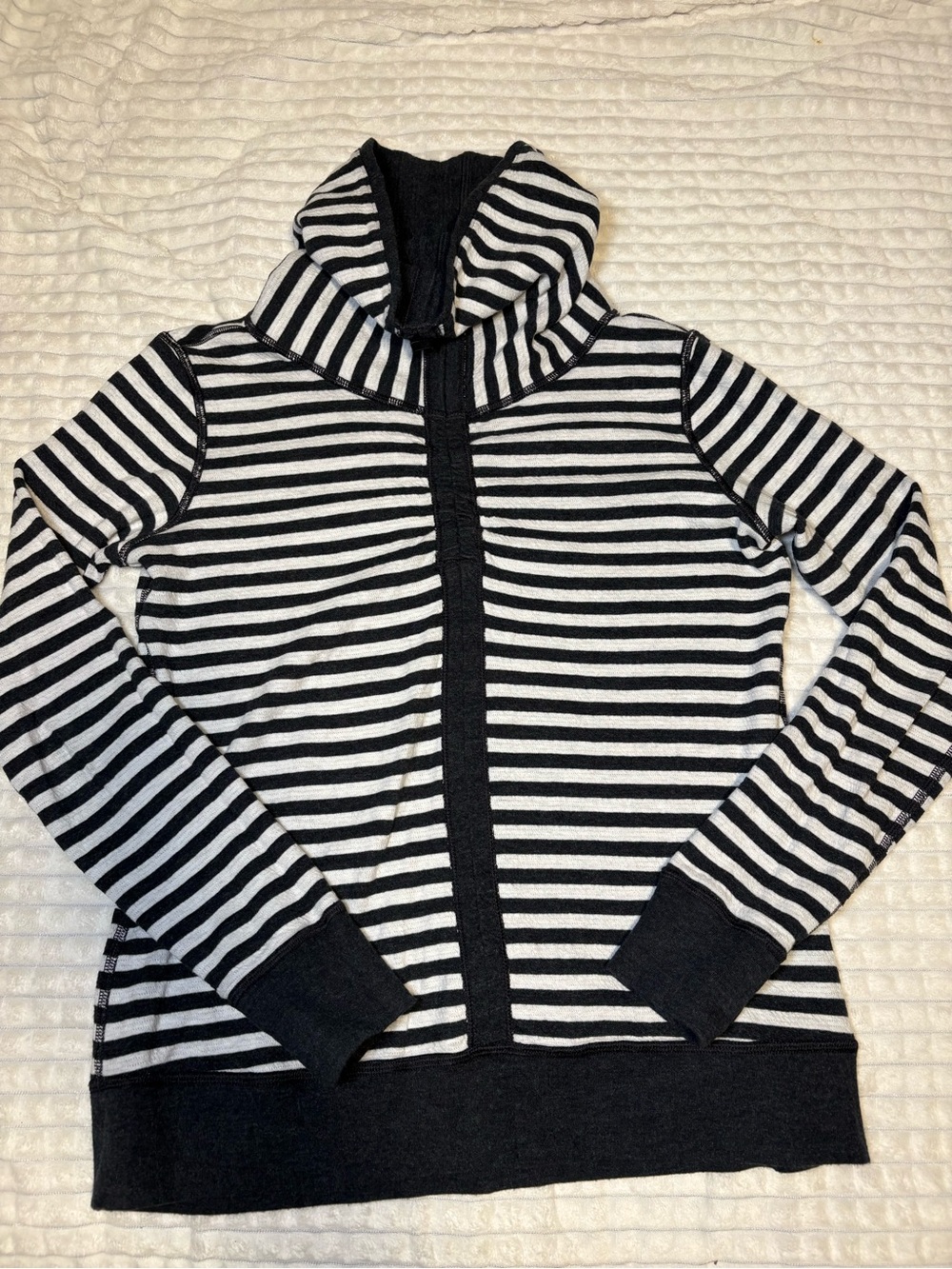 Lululemon In A Cinch Black and White Stripe Reversible Pullover Sweater